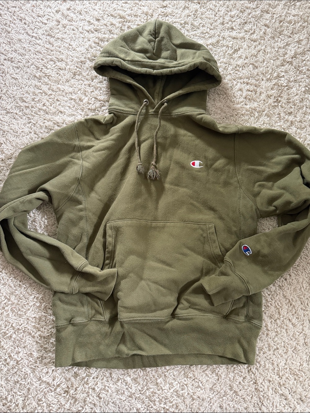 Champion Olive Green Crewneck Hoodie with Embroidered Logo
